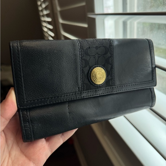 Coach Black Leather Signature Canvas Wallet Clutch - Picture 1 of 6